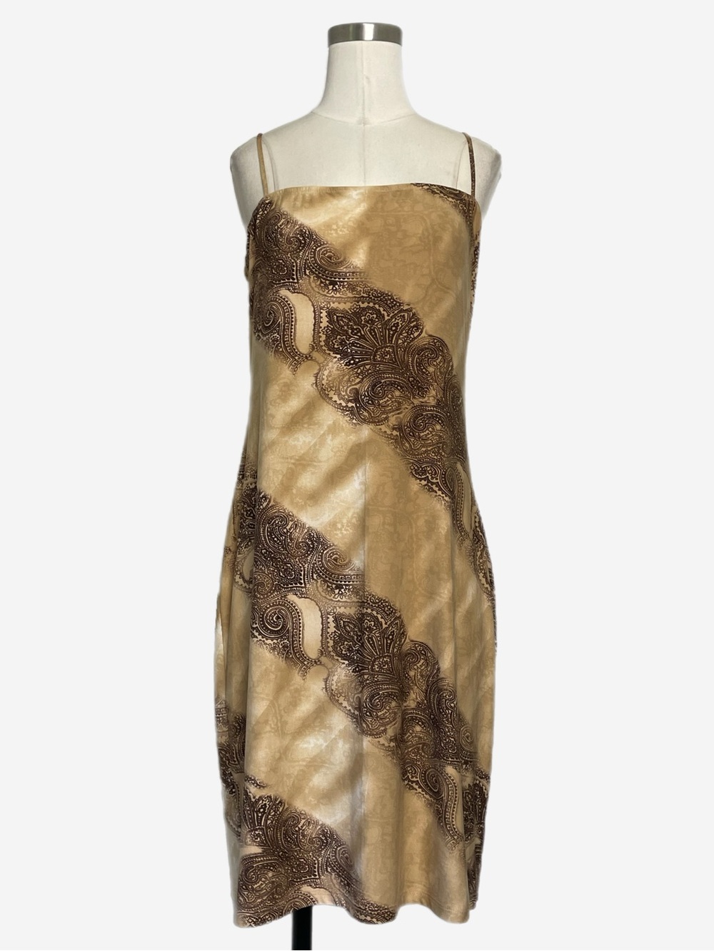 Vintage Y2K Rag brown tan paisley floral mini dress boho western stretch M/L